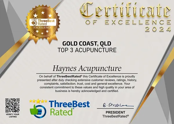 Haynes Acupuncture gold coast 3 best rated certificate 2024 MOBILE